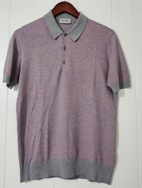 John Smedley Polo Shirt M Heather Pink Gray Sea Island Cotton Knit England